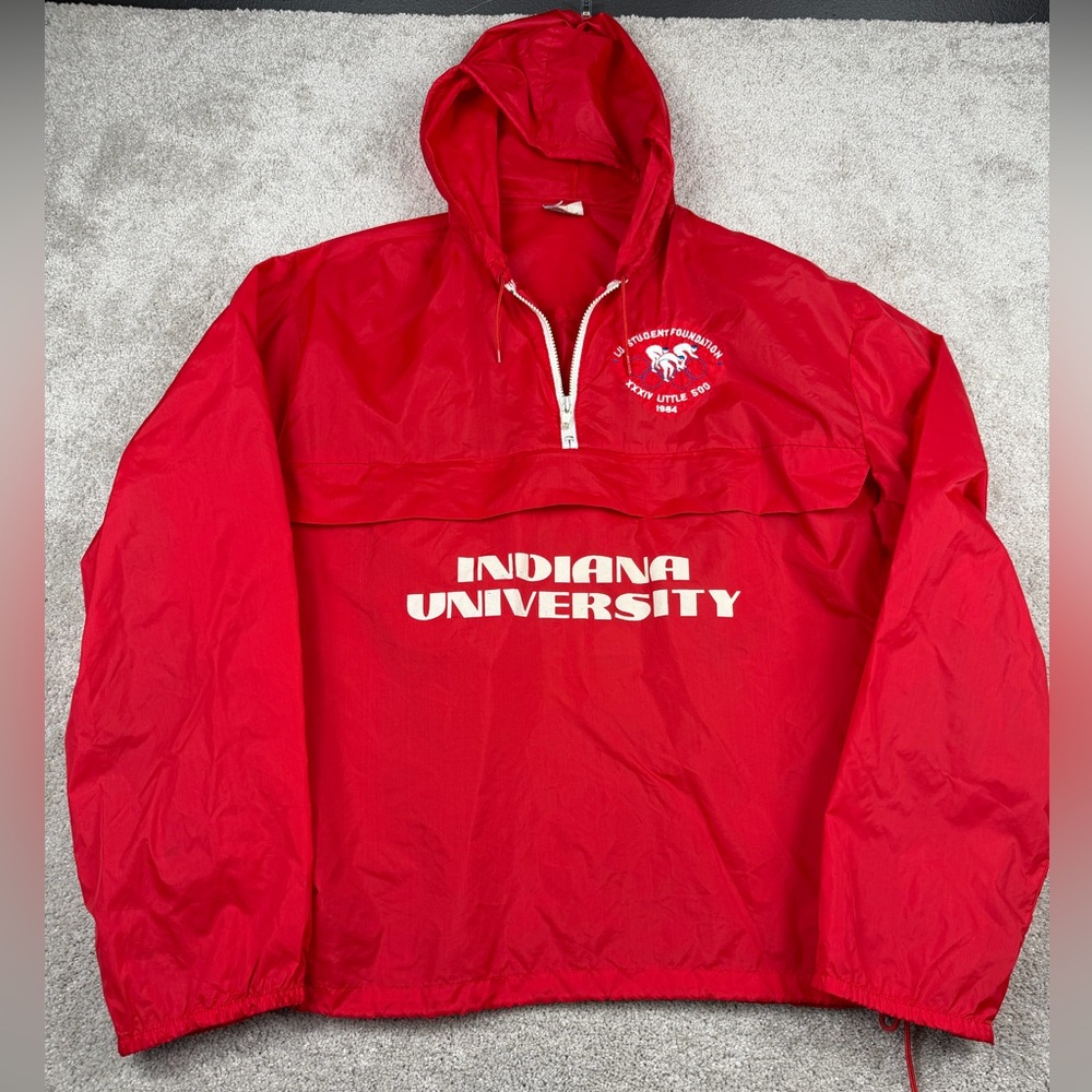 Vintage Champion Indiana University Little 500 Hooded Windbreaker 1984 Size XL
